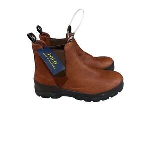 Polo Ralph Lauren Leather Chelsea Boots Brown Lug Sole Pull On Men’s Size 8 NWT